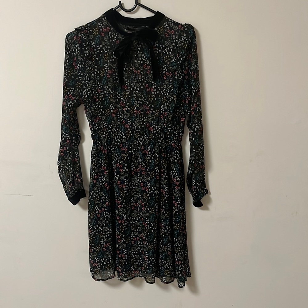 Zara chiffon style mini dress with velvet trim.